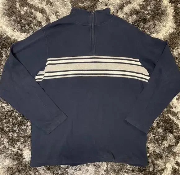 Great Northwest Clothing Company Men's Navy Blue Striped Quarter Zip Pullover Sw - Picture 1 of 3